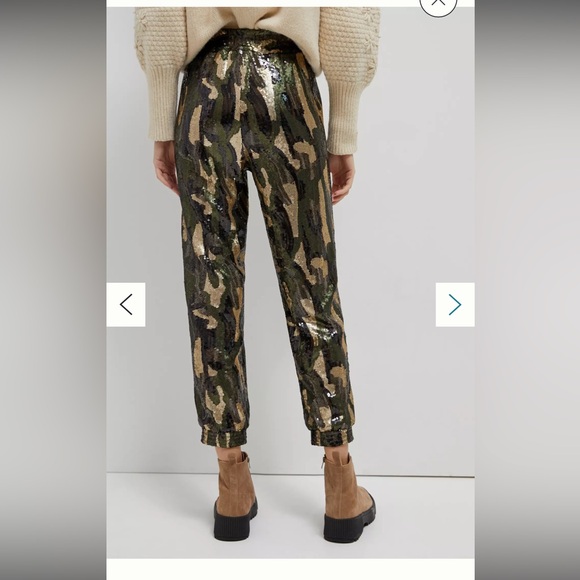 NWT Anthropologie Camo Sequin Jogger Trouser Pants L - Picture 2 of 16